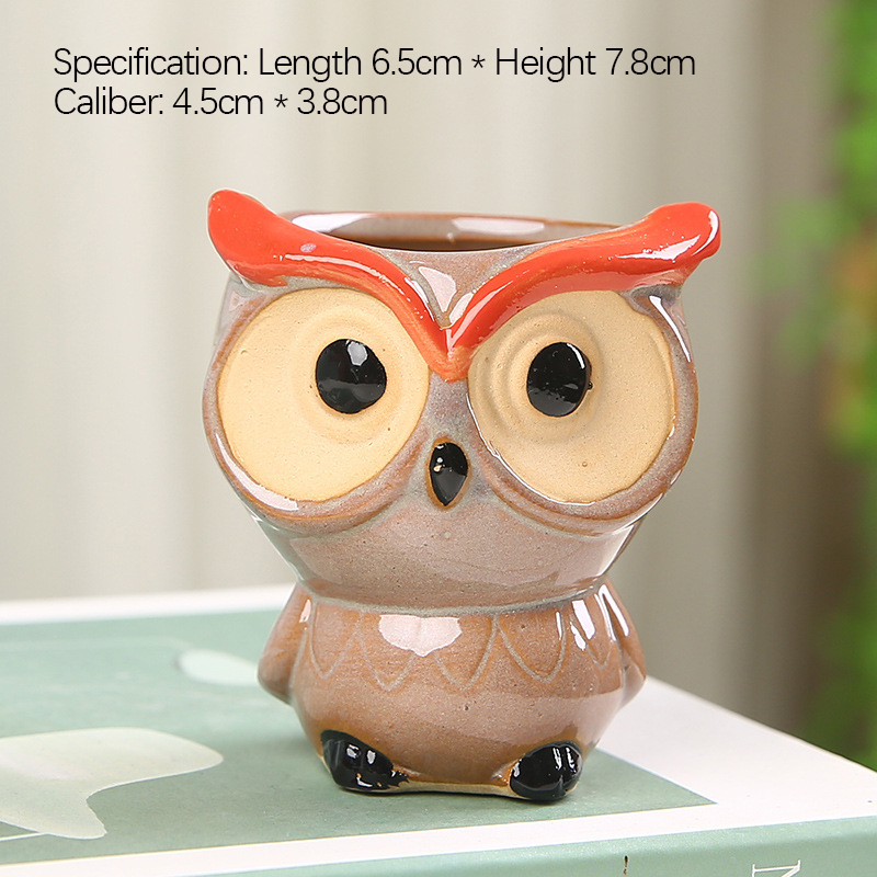 (Y)Horticultural Cute Owl Ceramic Flower Pot Succulent Plant Pottery Thumb Pot Ceramic Ornament