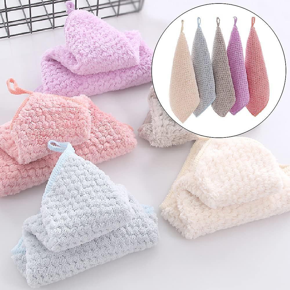 (Y)5 Piece Hand Towel With Loop Soft Fast Drying Hand Towel For Kitchen Square Thin Hanging Hand Towels For Kitchen Bathroo