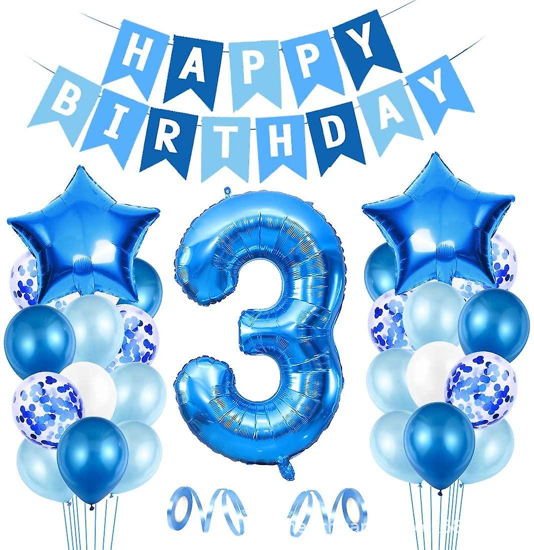 (Y)3 Year Old Boy Birthday Balloon, Blue 3 Year Birthday Decorations, Number 3 Birthday Balloons, Latex