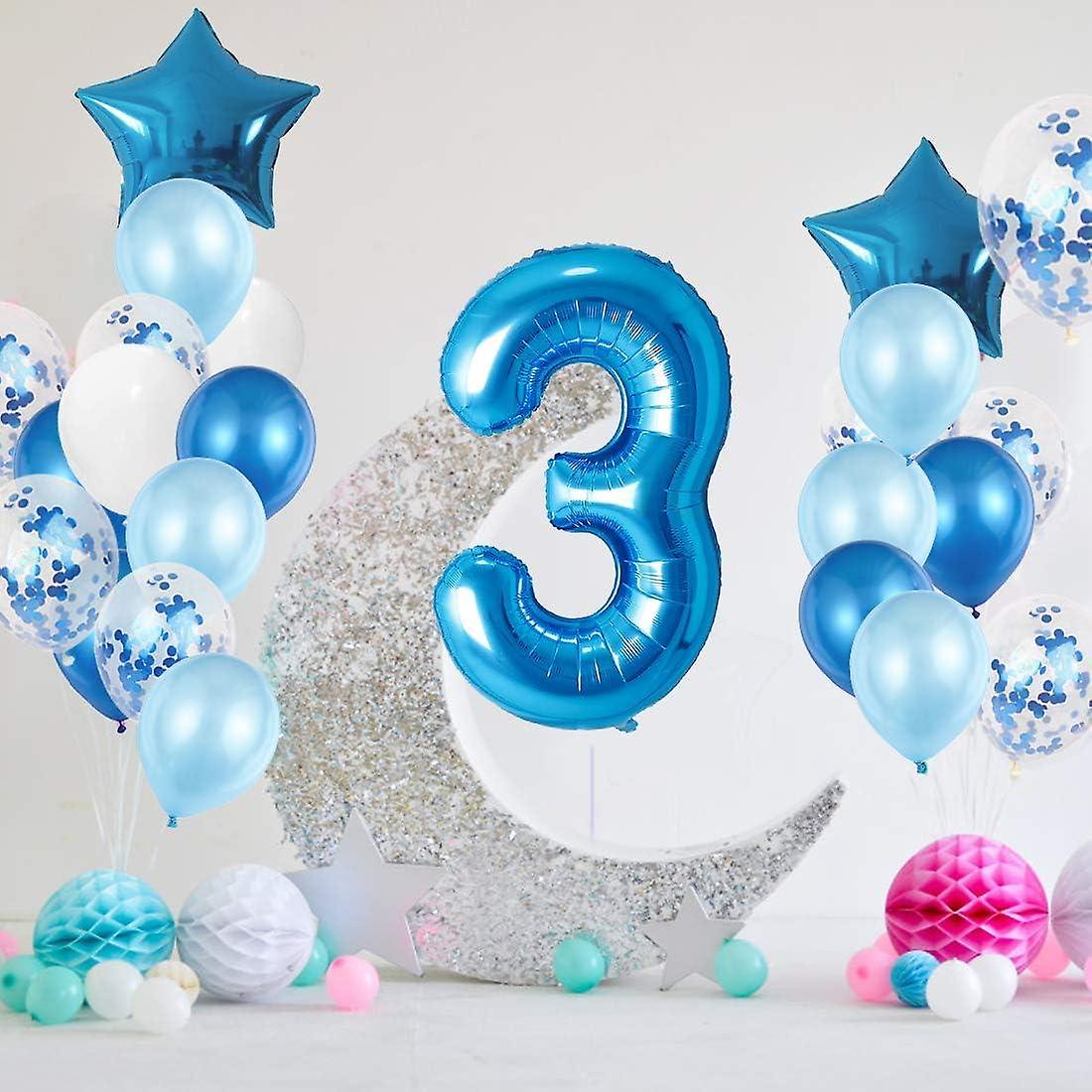 (Y)3 Year Old Boy Birthday Balloon, Blue 3 Year Birthday Decorations, Number 3 Birthday Balloons, Latex