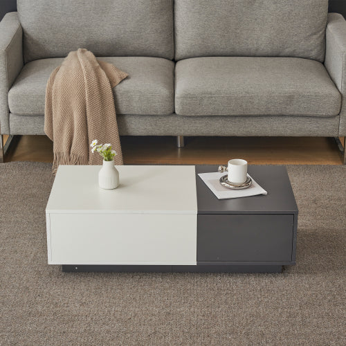 Modern Rectangular Coffee Table-Grey-White with 2 Drawers, 45 kg Load, Perfect for Living Room