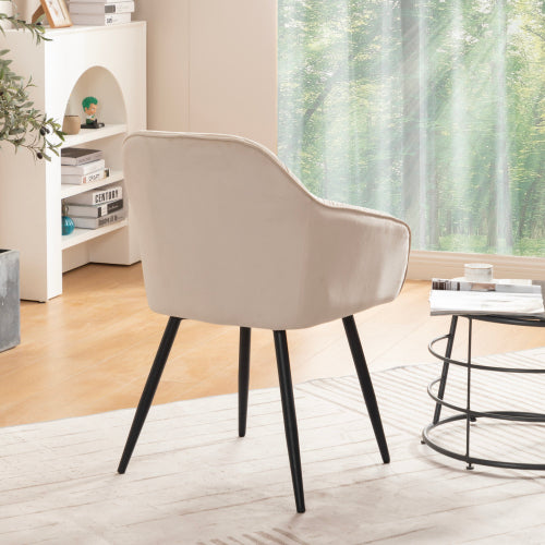 (p)Beige Velvet Dining Chairs with Metal Legs - Upholstered for Elegance and Comfort