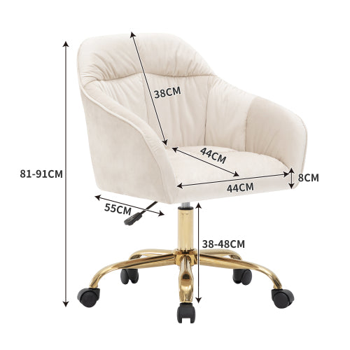 (p)Velvet Swivel Chair with Gold Legs - Adjustable Height, Breathable, Home Office Ready