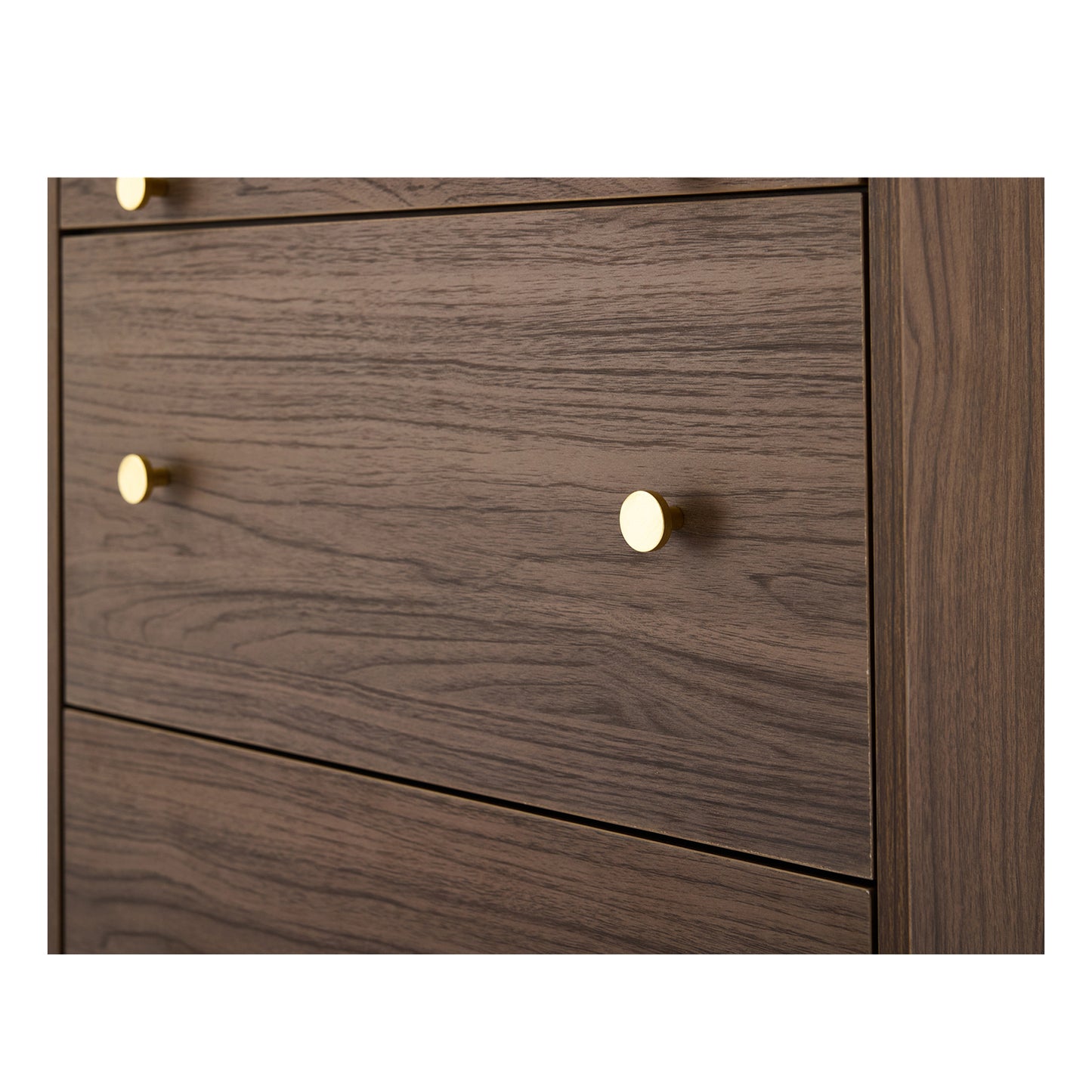 Rattan-Detail Walnut Cabinet - Modern Storage with Sliding Door- Gold Legs