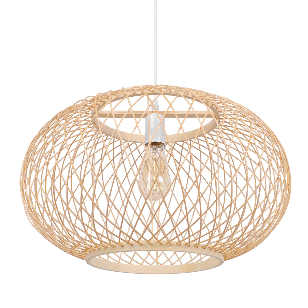 (M)Bamboo Pendant Lighting Globe Shade Boho Rattan Hanging Lights Fixture E27 for Kitchen Island