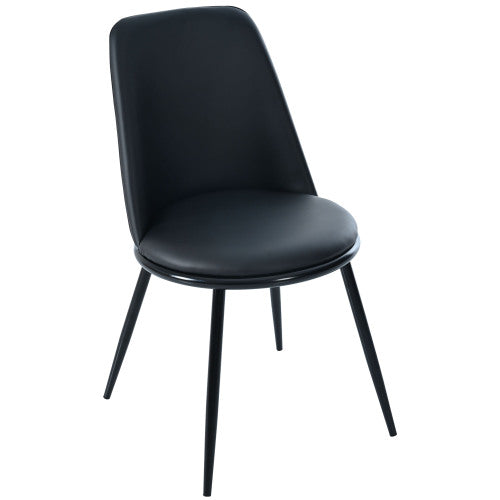 (p)Dining chair (2 pcs), round seat back, seat made of imitation leather made of PU metal frame,kitchen chair, upholstered chair with backrest for living room,black metal legs,load capacity 150kg,black