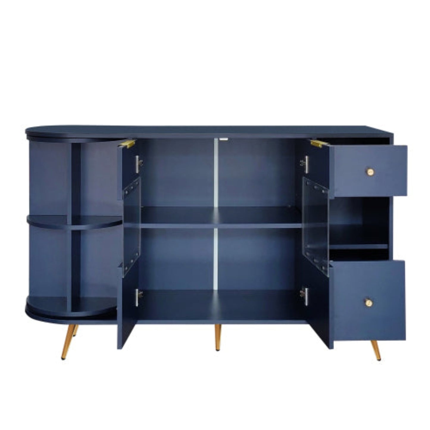 Blue LED-lit Wooden Sideboard with Sliding Glass Doors