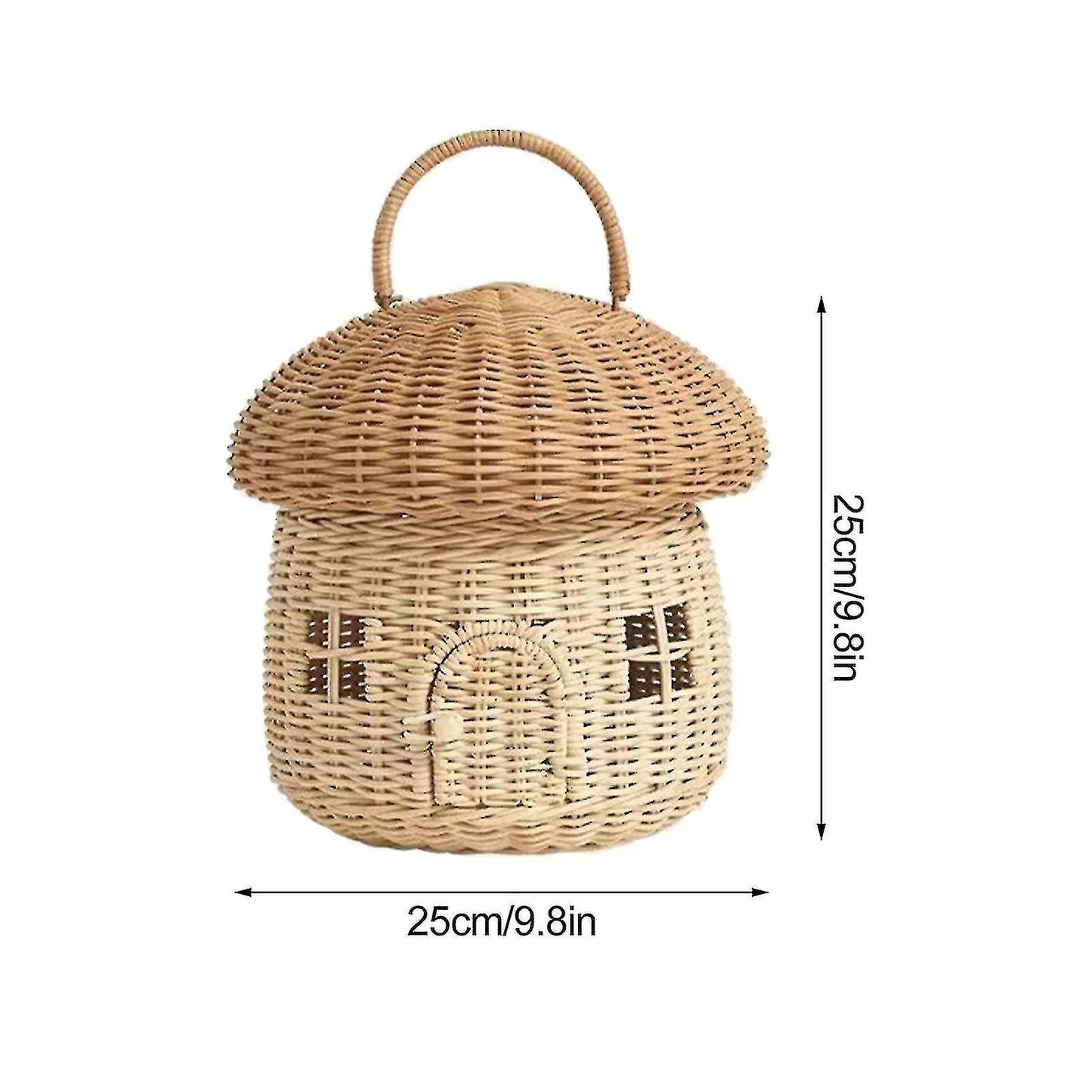 (Y)Mushroom Basket With Lid, Handwoven Rattan Storage Basket For Kids