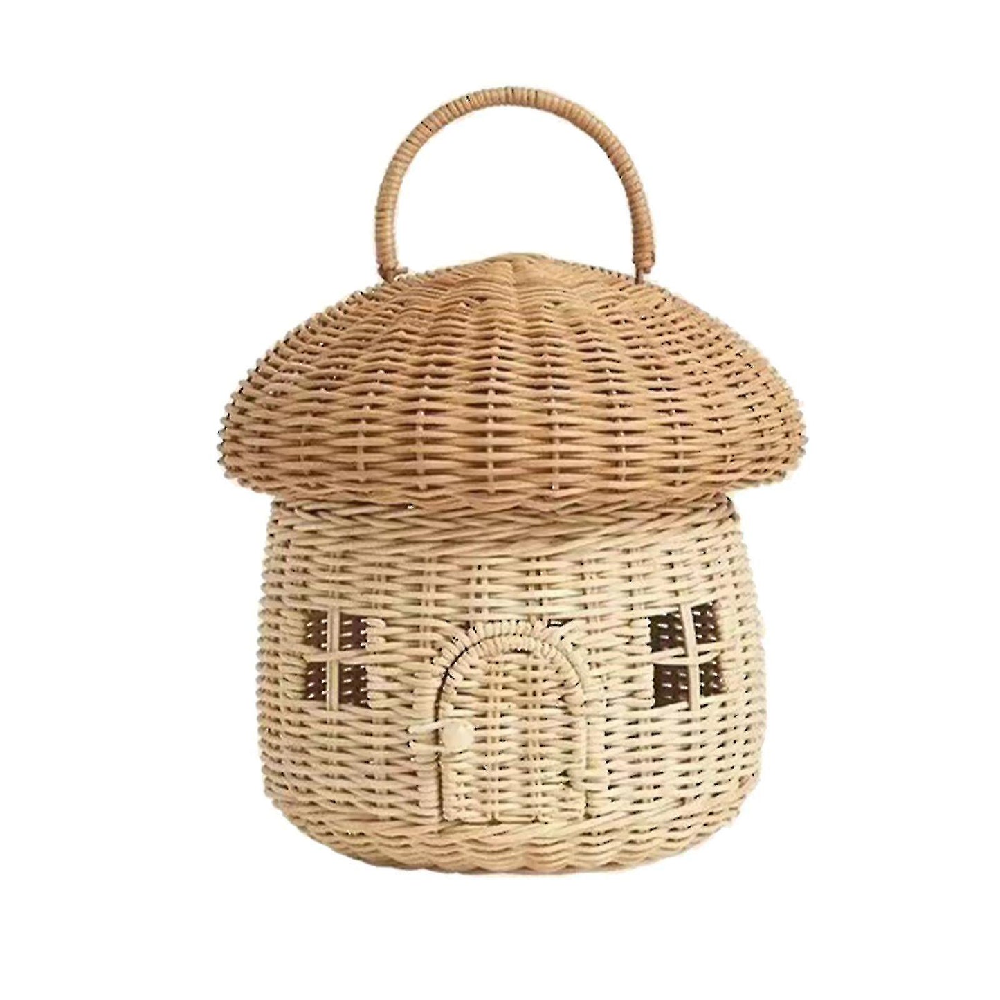 (Y)Mushroom Basket With Lid, Handwoven Rattan Storage Basket For Kids