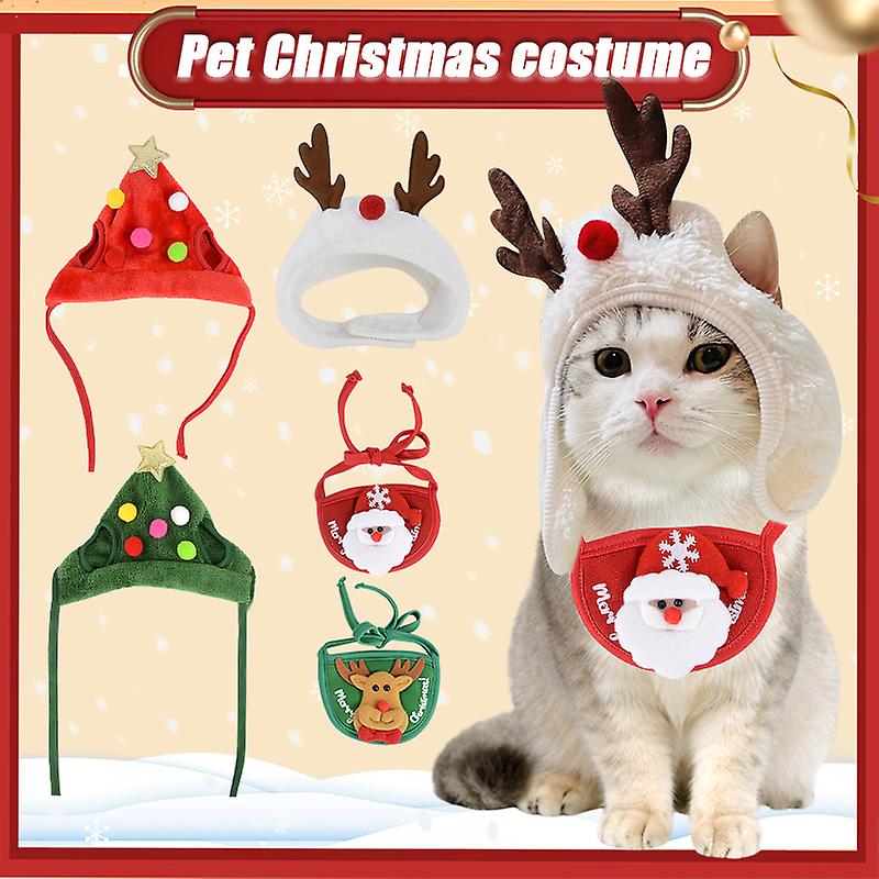 (Y)2pcs Dog Cat Christmas Hat Pets Clothes Bibs Puppy Cap Costume Accessories Navidad Xmas Home Decoration 2024 New Year Gift Bandana