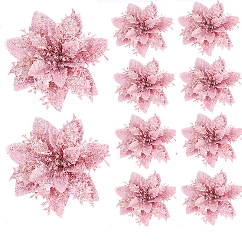 (Y)24pcs Christmas Decorations For Home Glitter Artificial Flowers Merry Christmas Tree Ornaments Xmas 2024 New Year Bling Flower