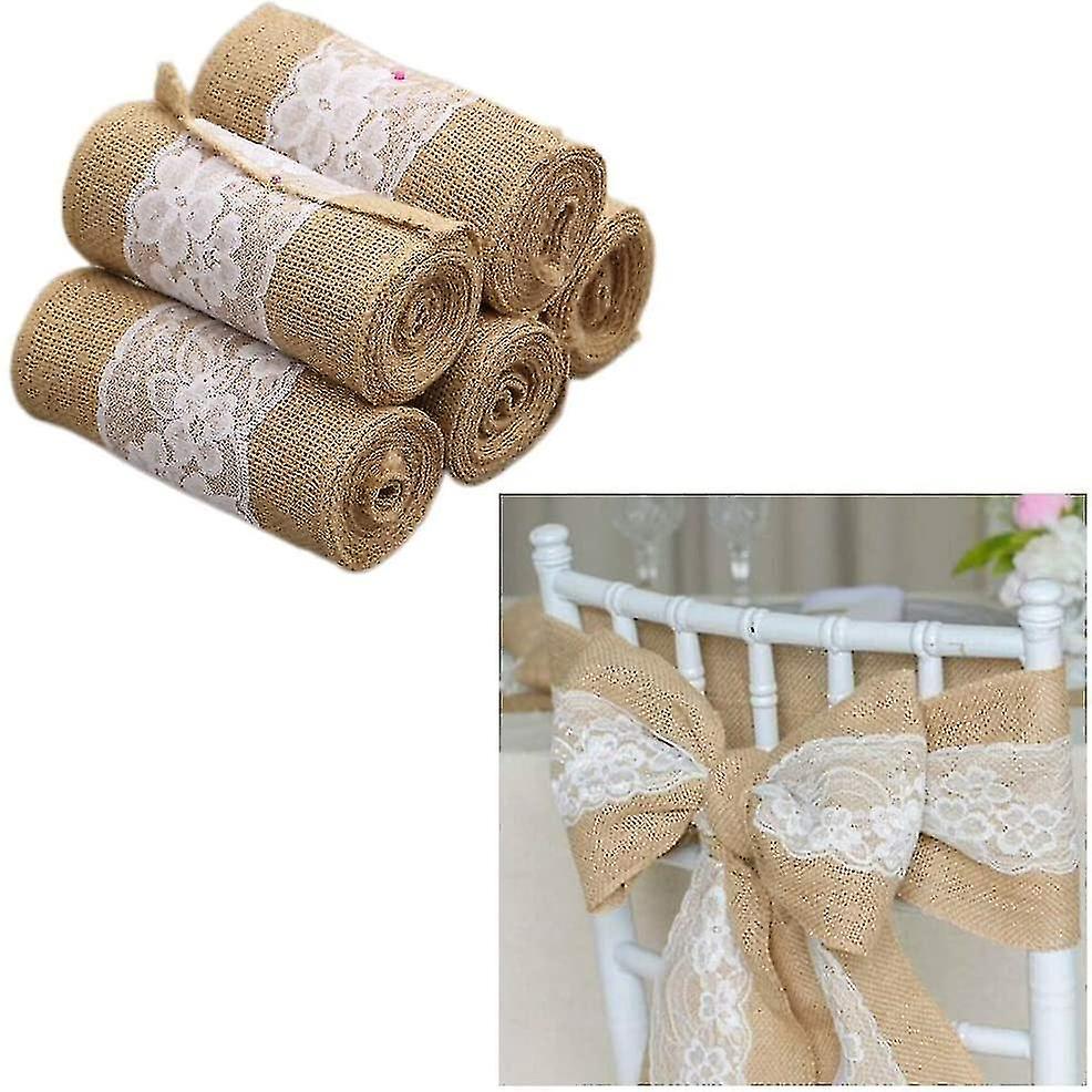 (Y)5pcs Burlap Lace Chair Sashes Burlap Chair Cover Bows Rustic Linen Lace Chair Bows