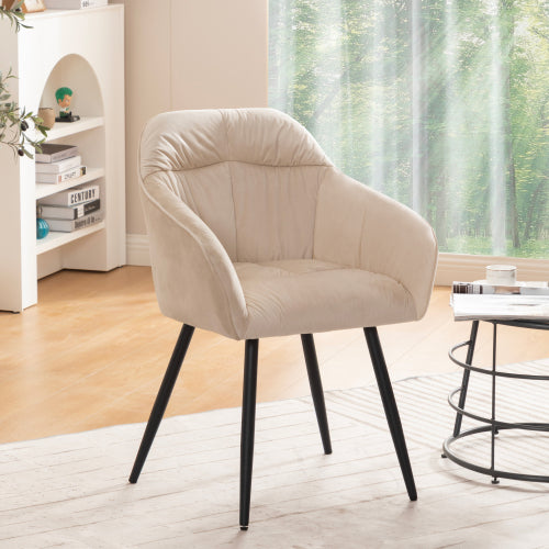 (p)Beige Velvet Dining Chairs with Metal Legs - Upholstered for Elegance and Comfort