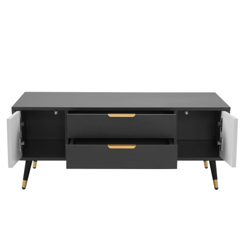 Modern Grey-White Coffee Table-2 Doors, 2 Drawers, Gold Accents, High-Quality Living Room Furniture