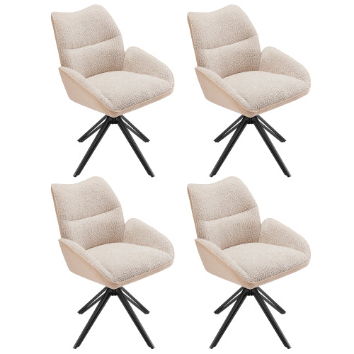 Swivel Armchairs- Beige Sherpa Living Room Set with Wide Cushions and Iron Frame