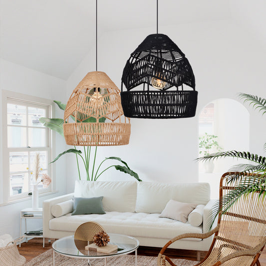 (Z)ARTURESTHOME Natural Woven Rope Pendant Light Boho Chic Hanging Lamp Handcrafted Rattan Light Fixture for Dining Room Living Room Bedroom Decor