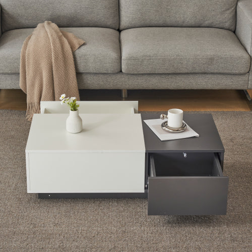 Modern Rectangular Coffee Table-Grey-White with 2 Drawers, 45 kg Load, Perfect for Living Room