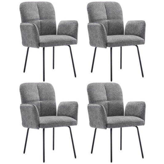 Grey Dining Chairs - Living Room Armchairs with Extra Large Cushions and Black Metal Legs - 4pcs