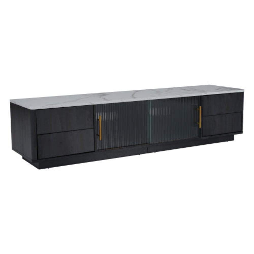 160cm Grey TV Stand,70 inches TV, Marble Top, Cable Management, Push-to-Open Drawers