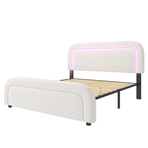 Sherp White Double Bed Frame-USB-C, LED, Adjustable Headboard, Storage