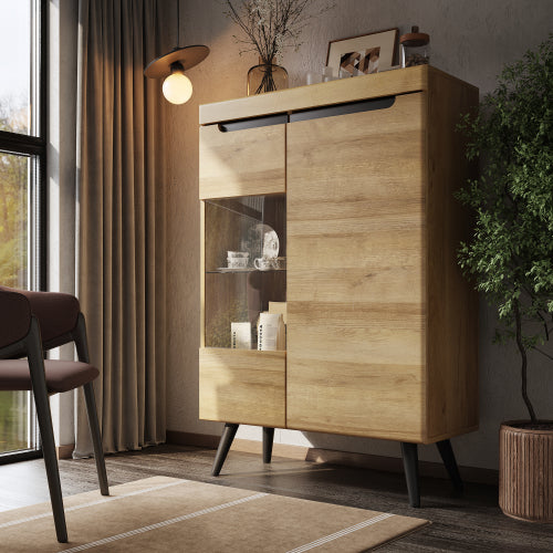 Modern Sideboard with Glass Doors-Natural Colour, Chest of Drawers, Perfect for Living Room Buffet