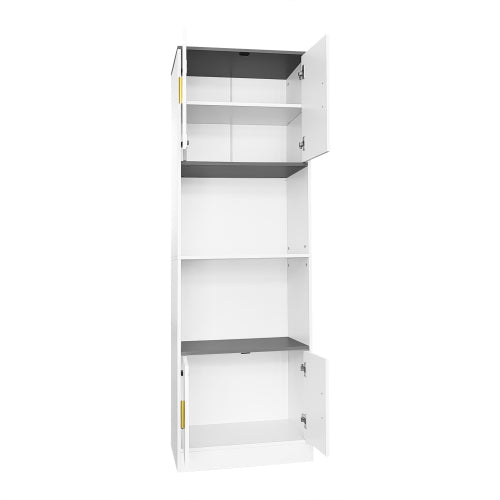 Elegant White Display Cabinet- 4-Door with Center Open Compartment, Quiet Hinges - Ideal for Kitchen or Living Room