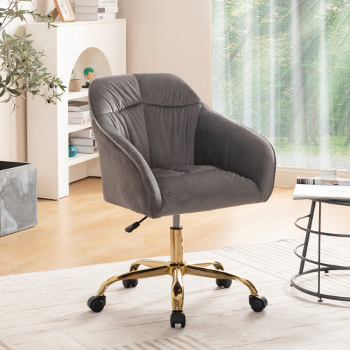 (p)Velvet Swivel Chair with Gold Legs - Adjustable Height, Breathable, Home Office Ready