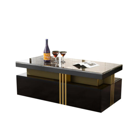 Modern Rectangular Coffee Table,PVC Top, 2 Drawers, Living Room,100x50x40cm