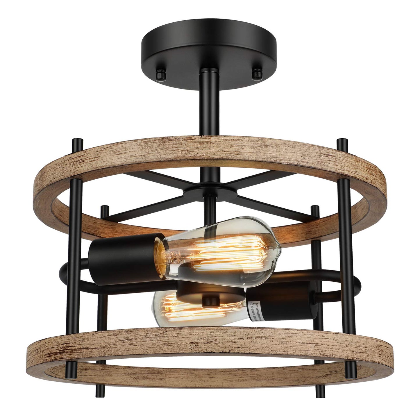 (Y)2 Lights Vintage Semi Recessed Ceiling Fixtures, Rustic Vintage Wooden Ceiling Lights Black Metal, Industrial Farmhouse Ceiling Lights For Hallway Entrance Bedroom Balcony Farmhouse Dining Room