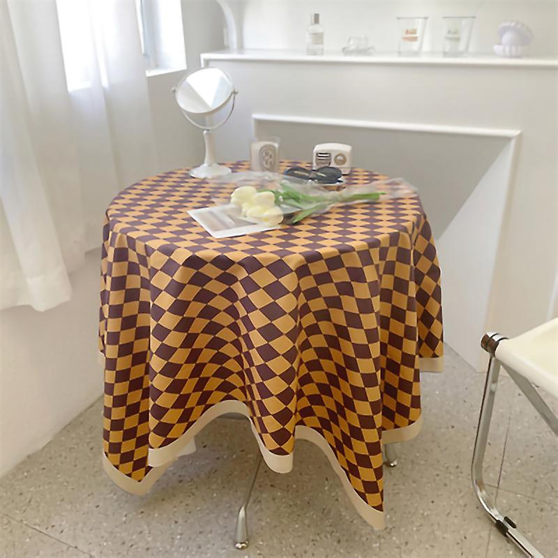 (Y)Vintage Yellow Grid Checkerboard Tablecloth for Rectangular and Round Tables - 75x75cm