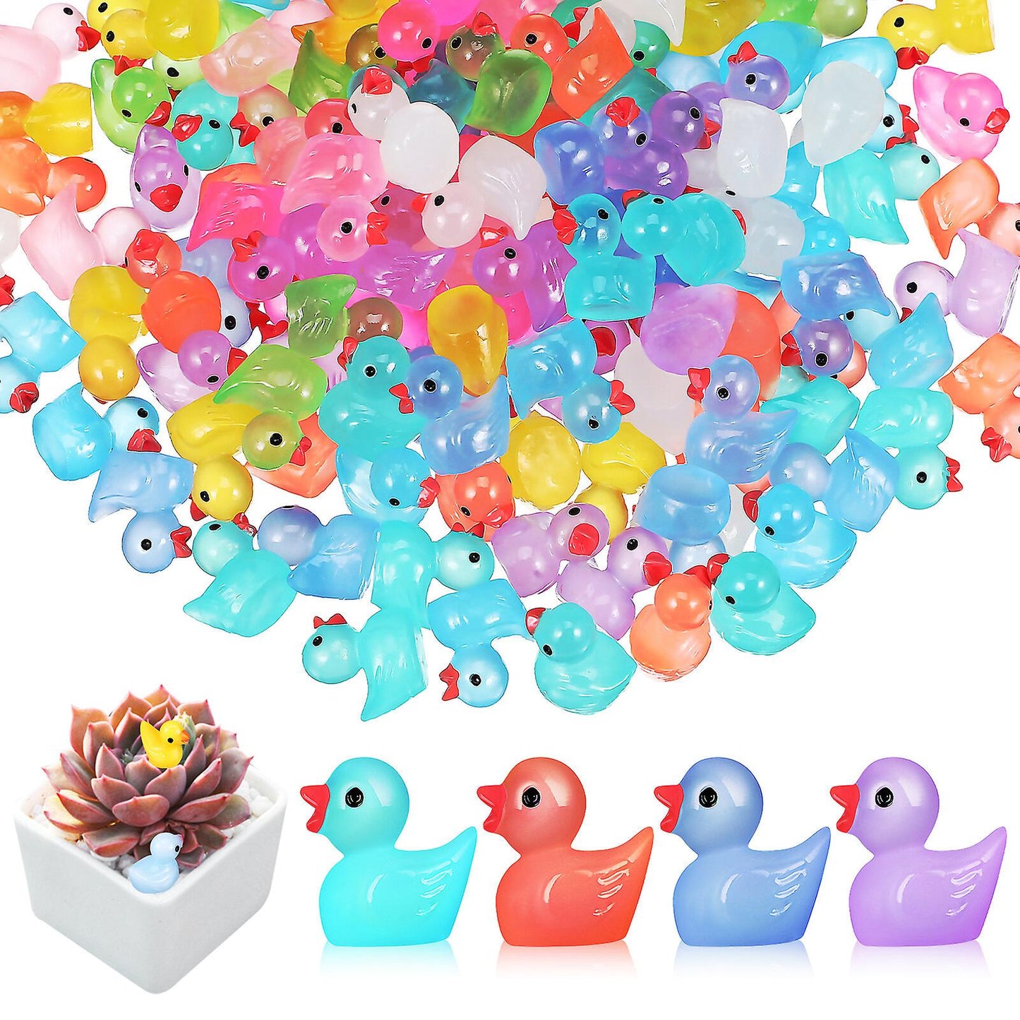 (Y)150 Pcs Little Ducks Glow In The Dark Ducks Resin Ducks Mini Ducks Small Ducks Tiny Ducks Desktop Decorations