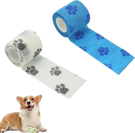 (Y)Dog bandage shoes, dog paw bandage non-woven tape, self-adhesive bandage shoes, DIY dog paw protection (2 pieces, 5cm * 4.5m) white blue