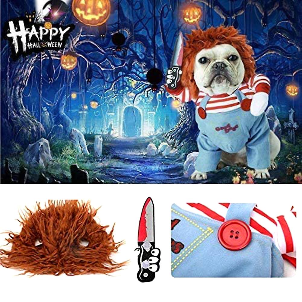 (Y)Halloween Deadly Doll Dog Costume with Hat - Funny Cosplay Clothes for Pets, Perfect for Parties and Christmas.