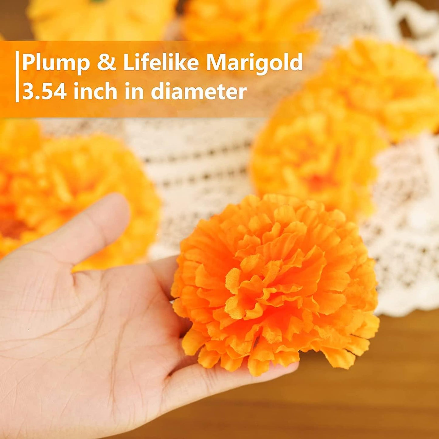 (Y)3.9inch Marigold Flowers Artificial Day of the Dead Flower 50Pcs Fake Marigold Flowers Head for Mar