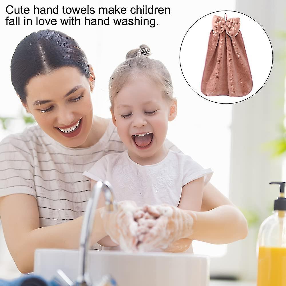 (Y)Pack Of 4 Hand Towels With Tie String, Coral Microfiber Hanging Loop, Cute Super Soft Absorbent Hand Towels.