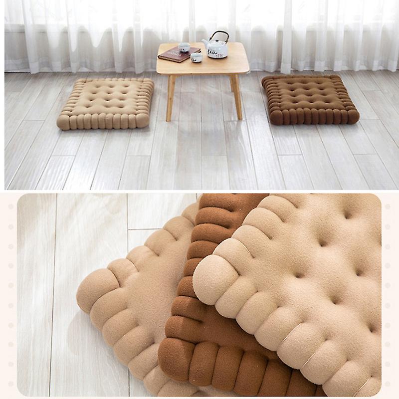 (Y)Thick Soft Chair Seats Cushion Biscuit Shape Plush Chair Pads for Office Dining Room Sofa - Brown 40x45cm