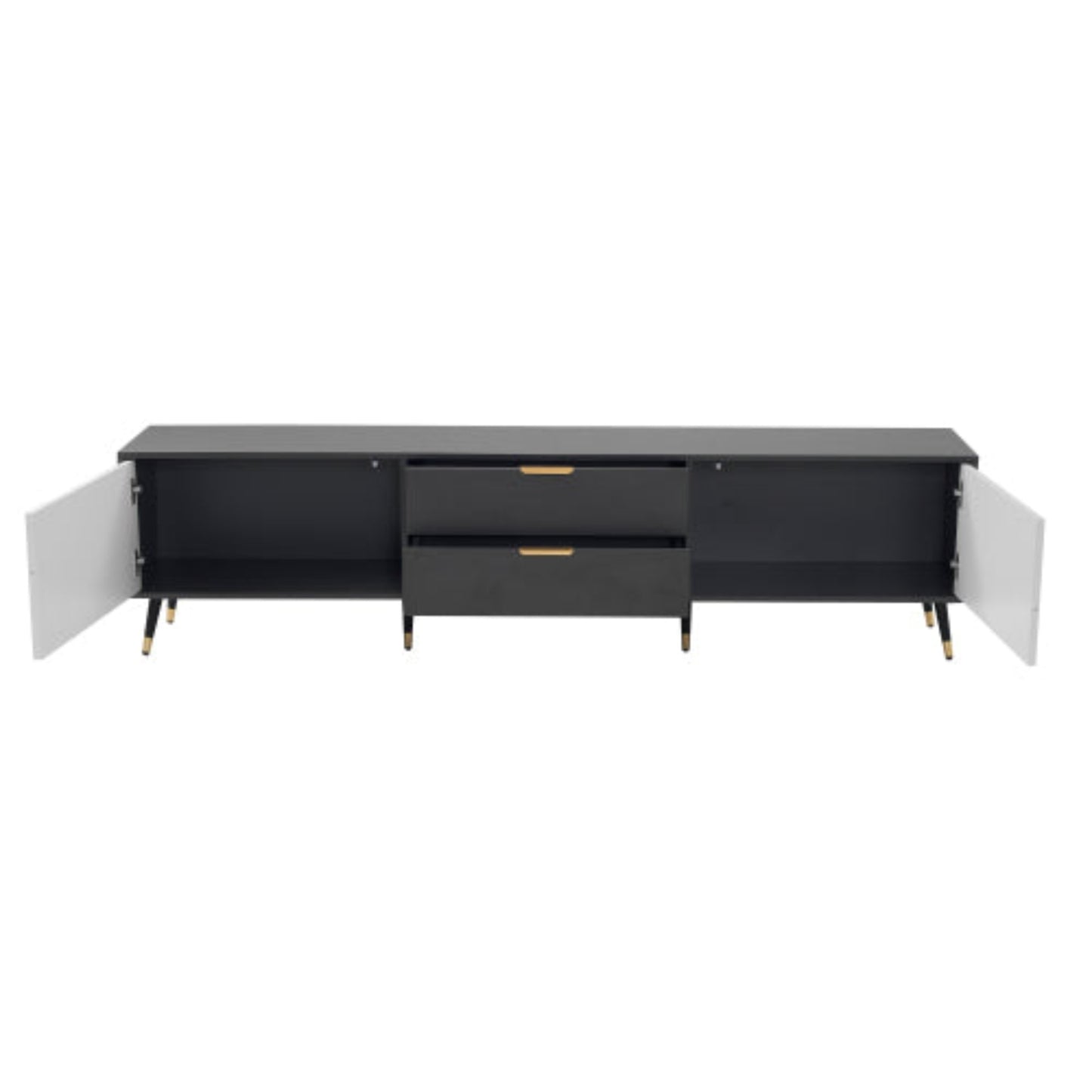 Elegant Grey-White TV Cabinet- 2 Drawers, 2 Doors, Cable Management, Modern Design