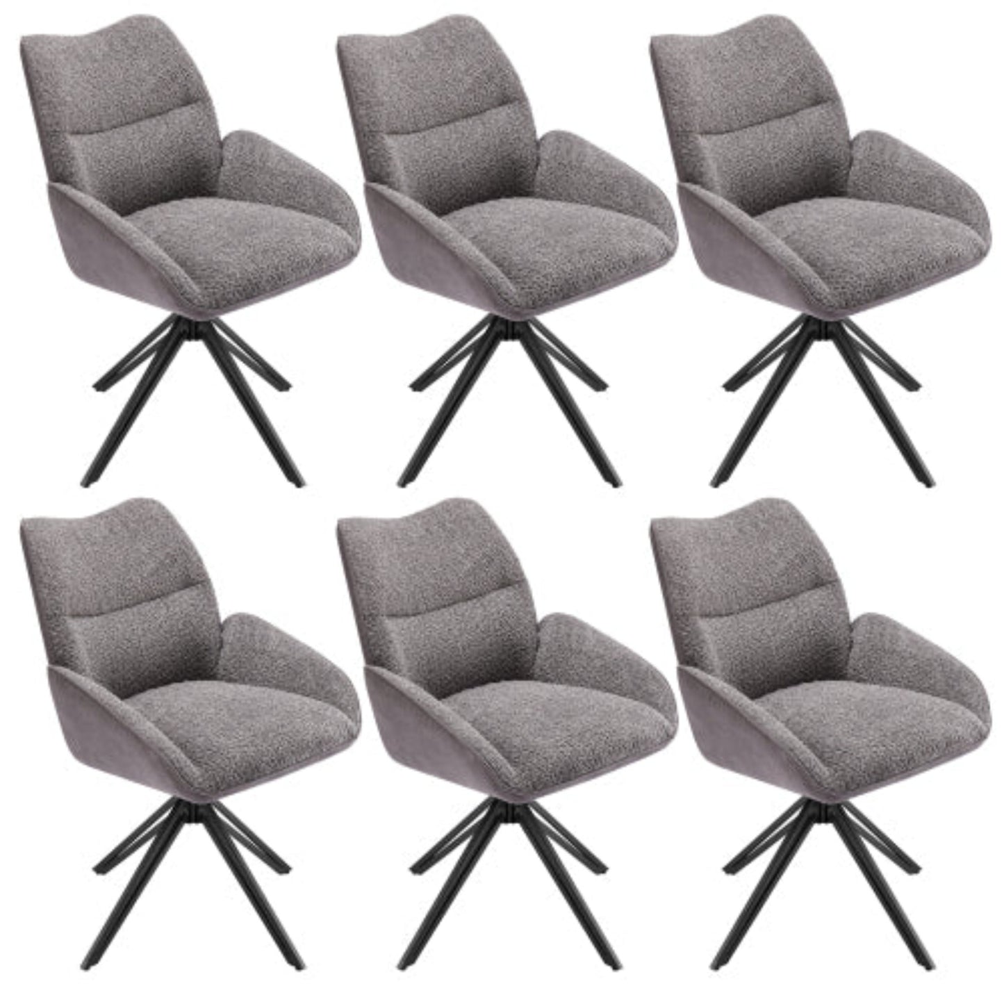 Swivel Armchair - Grey Sherpa Lounge Set with Large Cushion and Iron Frame - 6 Pieces