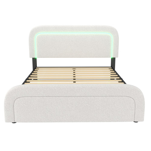 Sherp White Double Bed Frame-USB-C, LED, Adjustable Headboard, Storage