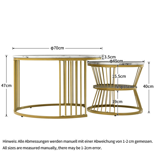 Modern Nesting Coffee Tables-Marble Veneer, Golden Frame, Versatile Side Tables-Set of 2