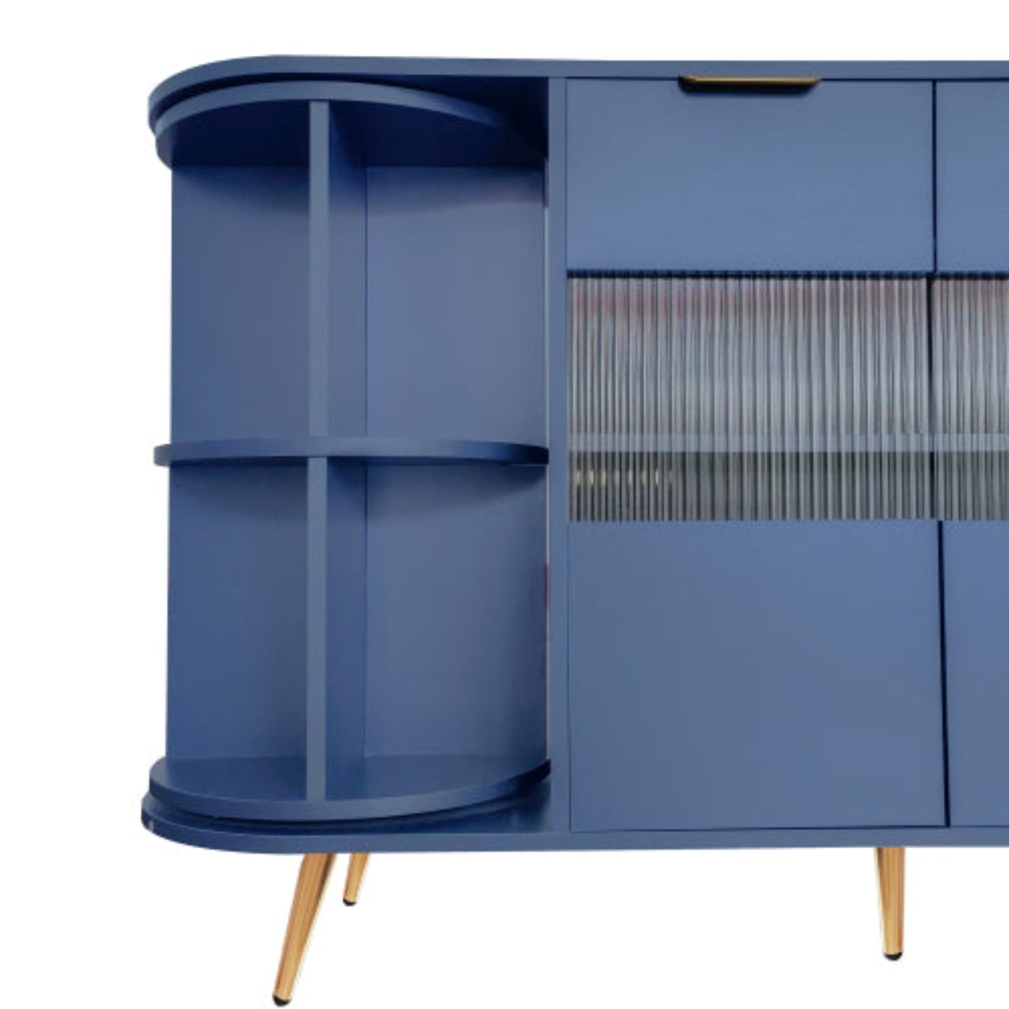 Blue LED-lit Wooden Sideboard with Sliding Glass Doors