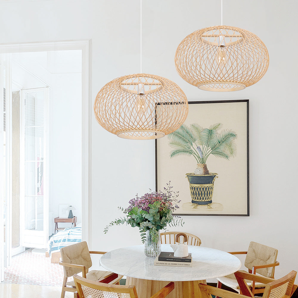 (M)Bamboo Pendant Lighting Globe Shade Boho Rattan Hanging Lights Fixture E27 for Kitchen Island