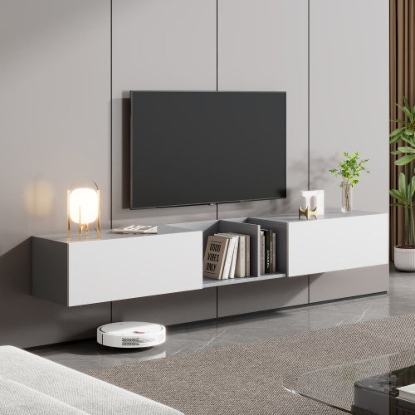 Large White TV Stand with Doors and Shelves- Perfect for 90 inches TVs, Stylish Living Room Media Console