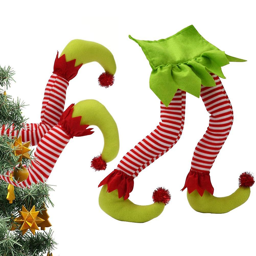 (Y)Christmas Elf Tree Topper Decorations - Stuffed Legs with Fun Pose for Xmas Holiday Party Ornament, Indoor/Outdoor Decor