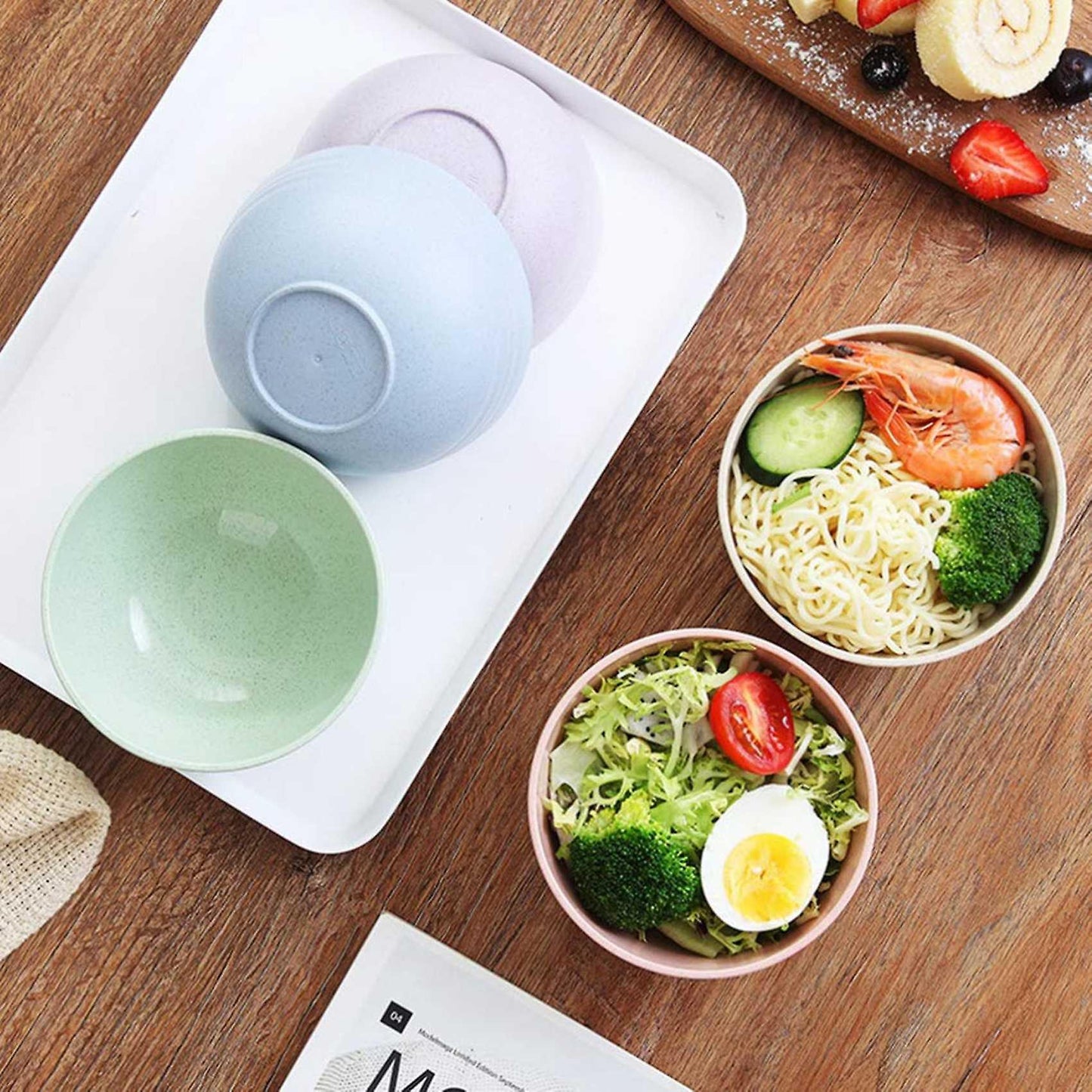 (Y)5 PCS 12cm Bowls Wheat Straw Unbreakable Reusable Bowlad Bowl Soup Bowl Noodle Container Mixing Bow