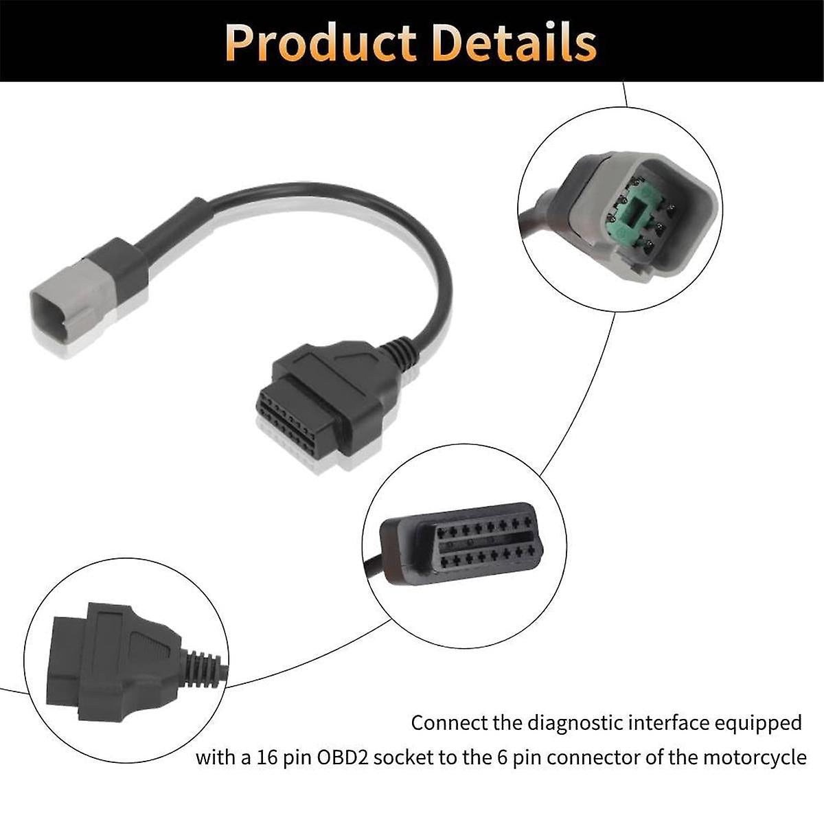 (Y)6PIN to 16PIN Diagnostic OBD2 Cable Adapter, OBDII Scanner Replacement for CAN AM ATV UTV Motorcycle Bike Tools