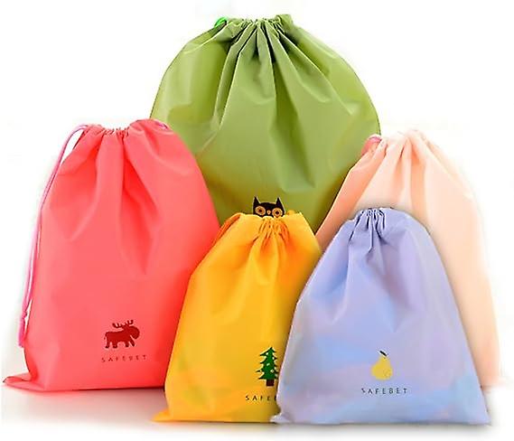 (Y)Set of 5 Waterproof Drawstring Bag PE Plastic Folding Sport Home Travel Storage Use, Medium