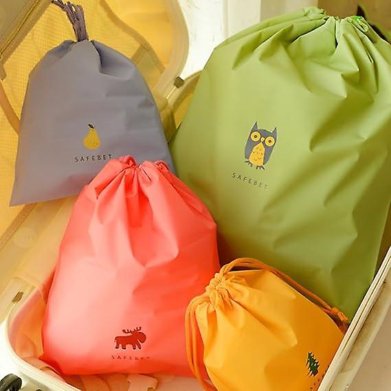 (Y)Set of 5 Waterproof Drawstring Bag PE Plastic Folding Sport Home Travel Storage Use, Medium