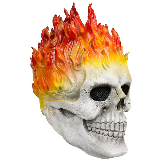 (Y)Halloween Ghost Rider Red And Blue Flame Skull Mask Horror Ghost Full Face Latex Cosplay Costume Props