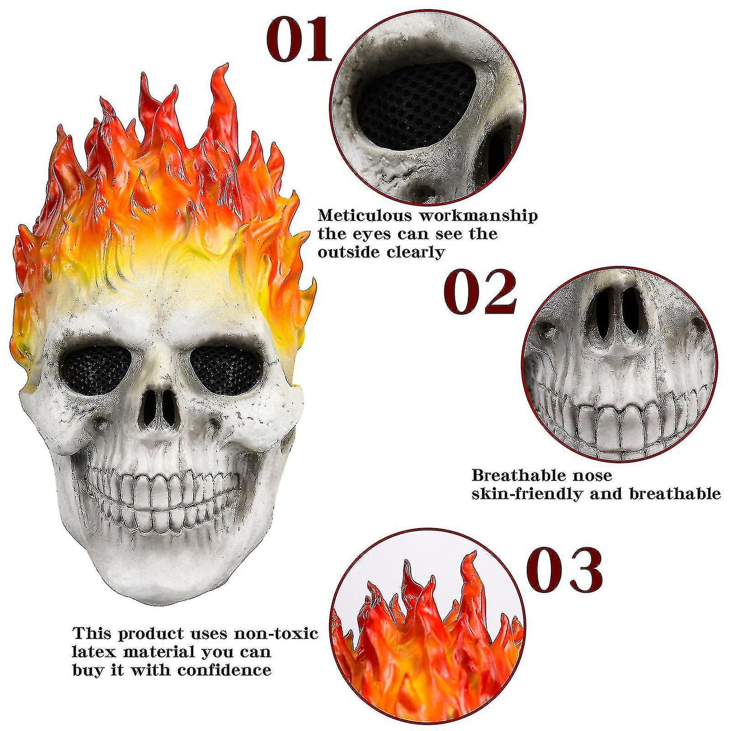 (Y)Halloween Ghost Rider Red And Blue Flame Skull Mask Horror Ghost Full Face Latex Cosplay Costume Props